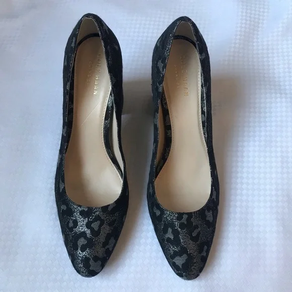 Cole Haan Black Silver Animal Print Block Heels 7B - Picture 2 of 8